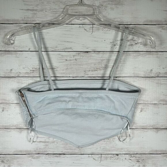 Zara Cropped Bandana Light Wash Denim Triangle Top Size M - Picture 4 of 7